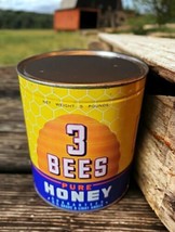 Vintage 3 BEES Honey 5lb Can Tin Advertising Farmhouse Diner Movie Prop NOS B - £142.87 GBP
