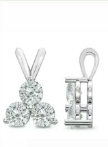 Redondo Imitación Diamante 10k Bañado en Oro Blanco Tres Piedras Colgante 1CT - £62.32 GBP