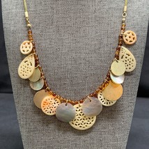 Avon Vintage Necklace Shell Boho Brown Beads Gold Chain 20 inches - £14.47 GBP
