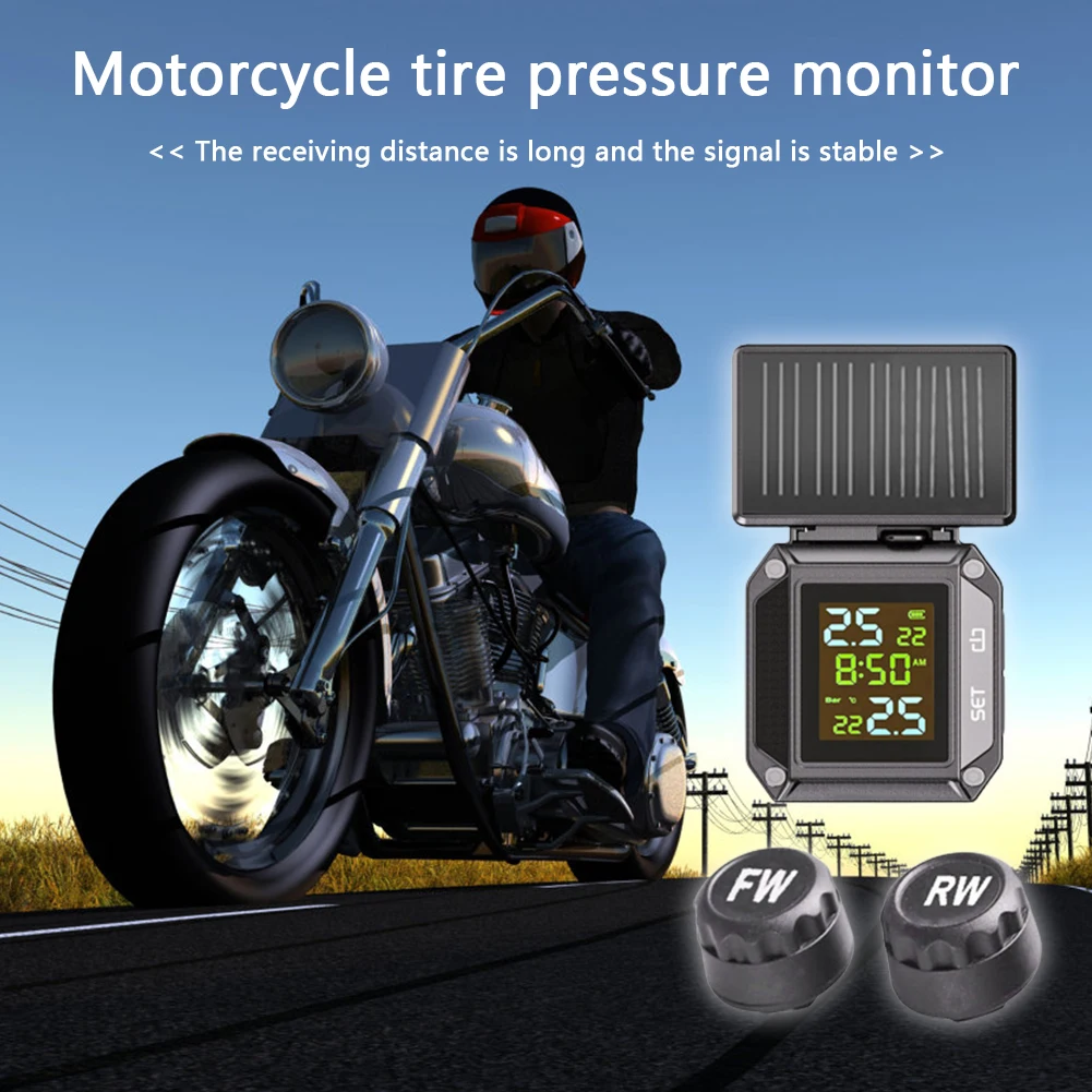 Solar Powered Waterproof Motorcycle TPMS Kit Wireless LCD Motor Tire Tyre Pres - £28.14 GBP