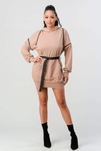 Double Zipper Long Sleeve Hooded Mini Dress with Detachable Sleeves &amp; Po... - $28.50