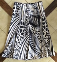 CHICO&#39;S Silvery Gray/Black Animal Print Lined Stretch Full Dress Skirt (... - £19.05 GBP