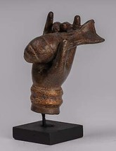 Halterung Antik Khmer Stil Bronze Vishnu Hand- &amp; Meeresschnecke Muschel Oder Om - £324.82 GBP
