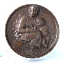 c1880 Ferdinand Barbedienne, French, 1810-1892 Bronze Plaque Mother and Child - £485.33 GBP