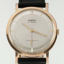 Gold Plated Men&#39;s Vintage Aureole Watch 17 Rubis with Leather Strap - £779.77 GBP