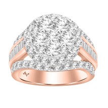 3 Cttw Baguette Diamond Round Shape Cluster Bridal Wedding Ring 10k Rose Gold - $2,965.05