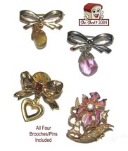 Four Vintage Pins 1 Floral and 3 Ribbons - Pin Brooches very good condition - $17.95