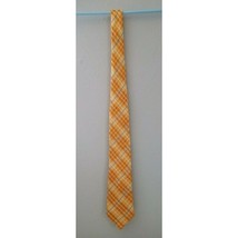 Silk Mens Tie 58&quot; Long &amp; 3 &amp; 3/4&quot; Wide Gold Blue and White Plaid Resilo - £7.74 GBP