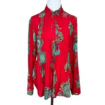 Maeve Anthropologie Shirt Women 4 Red Clock Long Sleeve Whimsy Button Down Top - £27.51 GBP