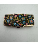 Vintage Japan Floral Metal Pill Box Trinket Case Black Gold Enamel 3 Com... - $468.48 MXN