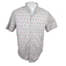 Retrofit Men shirt short sleeve pit to pit 22 Pink Flamingo print cotton gray - £15.81 GBP