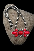 Southwest Navajo Pearl Style Faux Red Coral Cluster Pendant Beaded Necklace - £15.94 GBP
