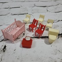 Vintage 50&#39;s Marx Dollhouse Furniture Lot of 8 Pieces Crib Chairs Bathro... - £54.51 GBP