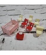 Vintage 50&#39;s Marx Dollhouse Furniture Lot of 8 Pieces Crib Chairs Bathro... - £54.49 GBP