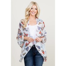 Colorful Butterfly Print on White Lightweight Scarf Wrap - £12.63 GBP