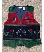 Casey &amp; Max Vintage Women’s Velvet Vest velvet embroidered floral cottage L - €21,46 EUR