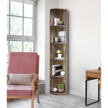 5 Tier Corner Bookcase Wooden Display Bookshelf Storage Rack Multipurpose Shelvi - £176.98 GBP