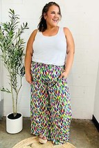Stand Out Navy &amp; Green Abstract Print Smocked Waist Palazzo Pants - $34.99