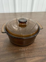 Vintage Anchor Hocking FIRE KING Amber Brown Glass 1 Qt Cooking Pot &amp; Lid #1436 - £25.49 GBP