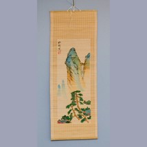 Bamboo Scroll Painted Mountain Landscape Wall Hanging Vintage Republic o... - $13.85