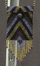 Artisan Jewelry Beaded WICCA Amulet Bag Chevron Glass Necklace by Liz Schwartz - £41.03 GBP