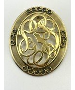 Vintage Freirich Brooch Script Monogram Large Oval Brooch Goldtone 2.75” - $13.99