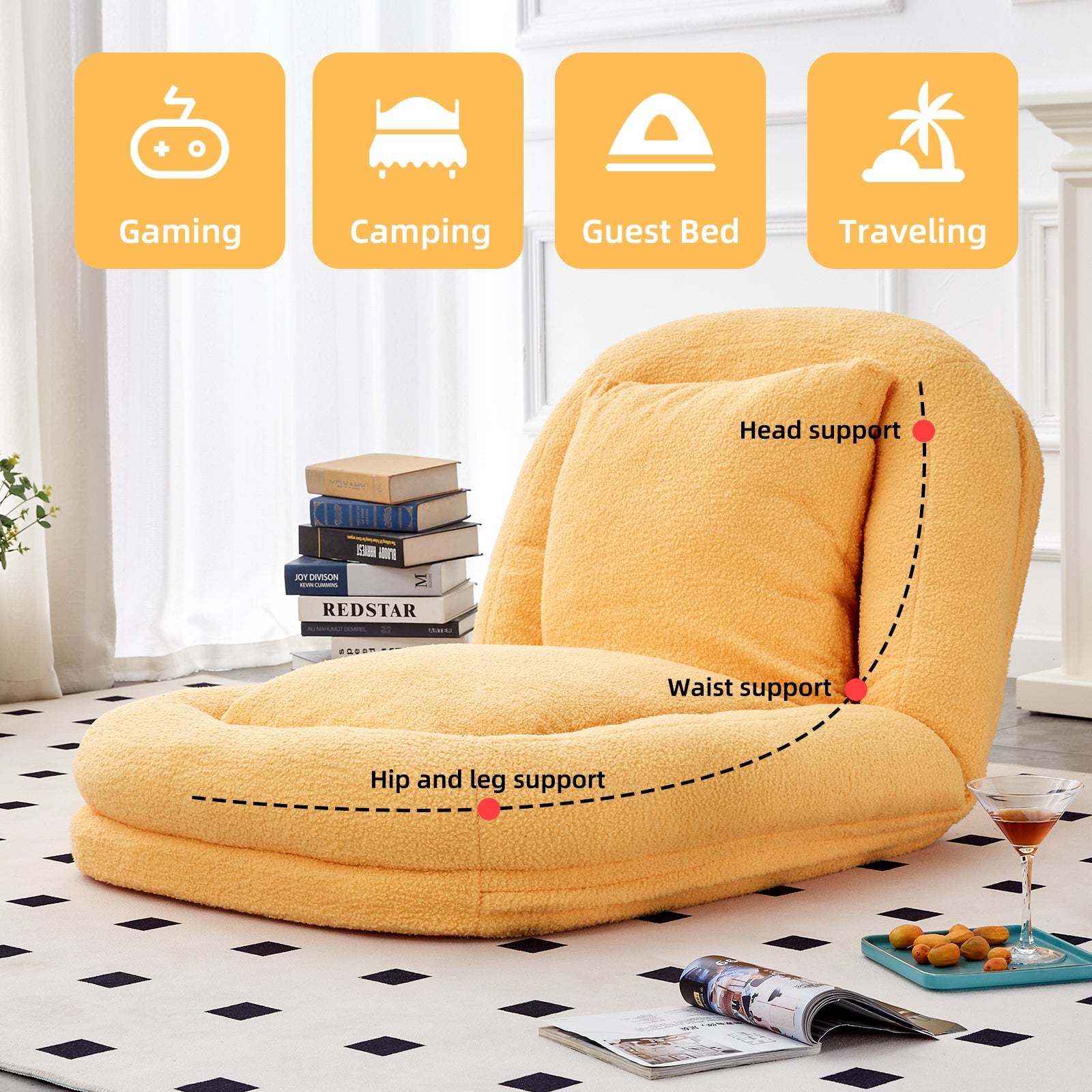 Yellow Teddy Folding Sofa Chair - 5-Position Adjustable Gaming Item image 11