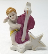 Occupied Japan Victorian Figurine Angel Playing Bass Porcelain Star Vintage - £15.01 GBP