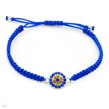 Bracelet With Genuine Crystals Designed in Metallic Base metal and Blue Silk  - £15.63 GBP