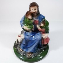 Ceramic Jesus Savior Figurine Blesses Little Children Lamb Paint Glaze C... - $28.98