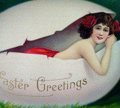 Victorian Easter Postcard Lovely Women In Huge Egg Original Antique Germany - £28.77 GBP