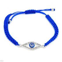  Bracelet With Genuine Crystals Well Made in Metallic Base metal and Blue Silk - $19.99