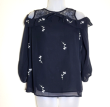 Lucky Brand Top Size S Black Floral Embroidered Lacey Cold Shoulder Ruff... - $231.15 MXN