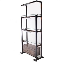 Shelf Unit Quint 3-Tier Shelves Graystone Wash Glass Brass Metal Wood Lu... - £9,720.94 GBP