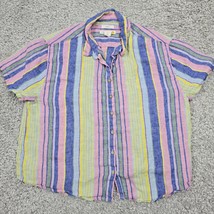 C&amp;C California Top Womens Large Colorful Striped Button Short Sleeve Linen Beach - £17.56 GBP