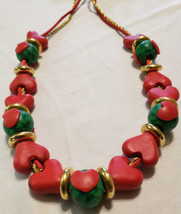 Vintage Handmade Polymer Clay Millefiori Red Hearts Design Necklace - £7.74 GBP