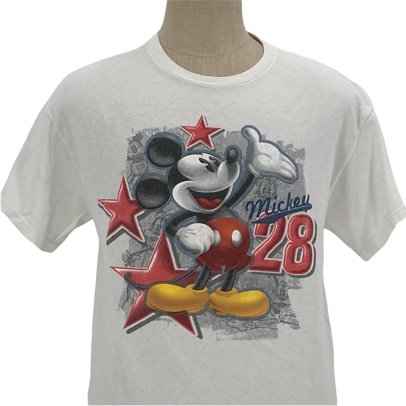 VTG Disney Mickey Mouse Est. 1928 Red Stars White T Shirt Size Large Walt  - $49.49