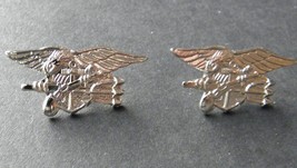 Seal Team Silver Colored Set of 2 Trident Lapel Pin Badge 1.1 inches USN US Navy - £7.94 GBP