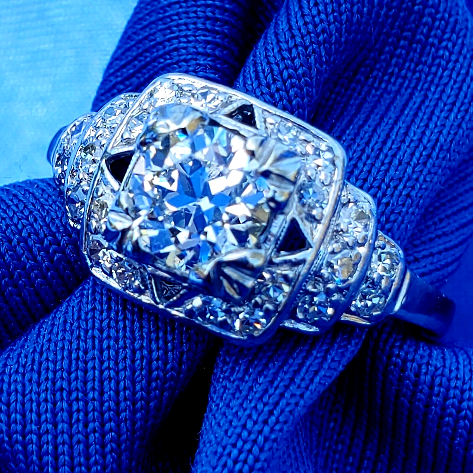 Earth mined Diamond Deco Engagement Ring 1.19 carat Vintage Platinum Solitaire Item image 15