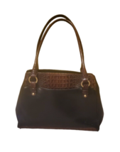 Vintage Brahmin Black Leather Croc Two-toned Bucket Shoulder Bag - £44.77 GBP