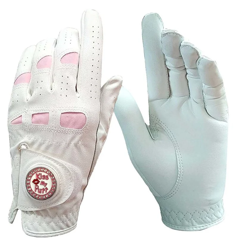 Sporting 2 Pcs Cabretta Leather Golf Gloves Women with Bling Ball Marker Extra G - £46.75 GBP