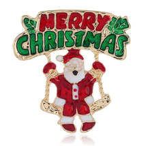 Red Enamel &amp; 18K Gold-Plated &#39;Merry Christmas&#39; Santa Brooch - £10.46 GBP