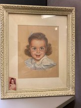 Vintage Pastel Painting of Young Girl Blue Eyes Dress Bow Signed Frank Winslow - £59.34 GBP
