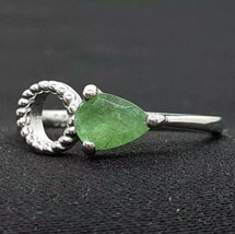 Natural .75ctw Colombian Emerald Pear Cut 925 Sterling Silver Ring Size 7 - £63.29 GBP