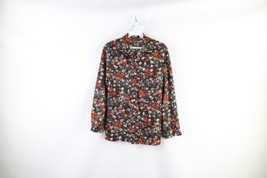 Vtg 70s MCM Mid Century Modern Womens M Flower Knit Collared Button Shirt USA - £54.45 GBP