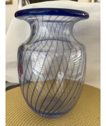 Clear vase with Blue Swirl Handblown  Accented blue on Top - €16,98 EUR