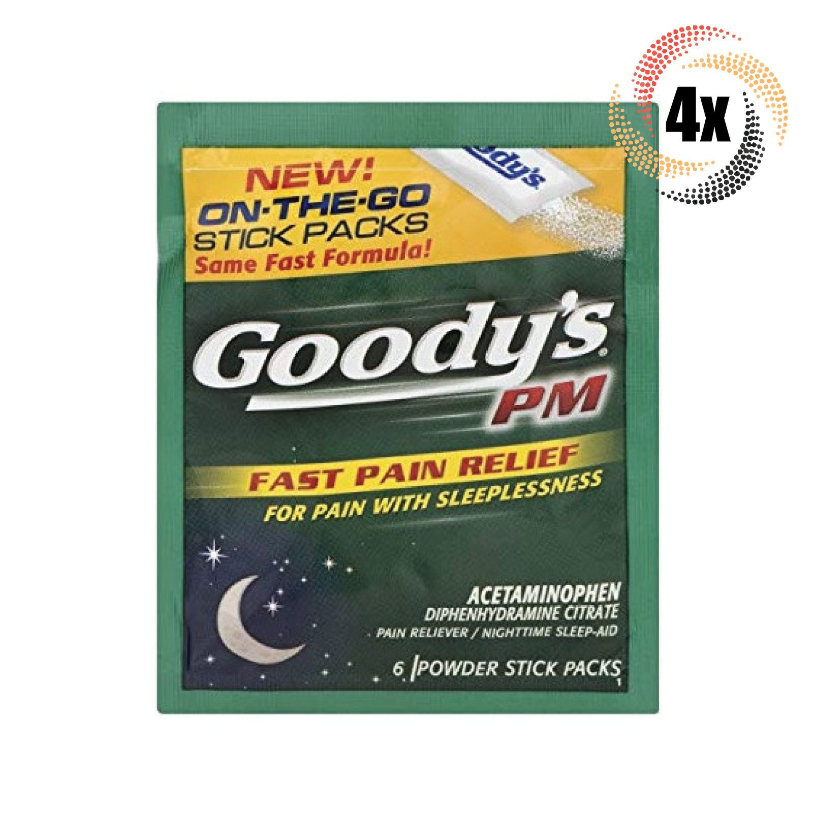 4x Packs Goody&#39;s PM Pain Relief Nighttime Sleep Aid Powder ( 6 Sticks Pe... - $15.80
