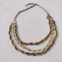 Vintage Multi Strand Chain Clear Stone Bead Collar Bin Statement Necklace - £14.02 GBP