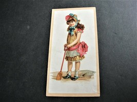 Victorian 1800s- Lithographed -Girl with a Shovel-Trade Card-Jersey Coffee. - £6.54 GBP