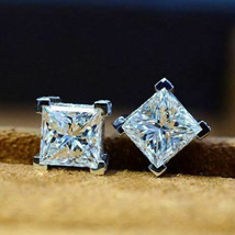 Wish Earrings Simple Beautiful Square Four-Claw Stud Earrings  Copper Platinum-P - £7.97 GBP